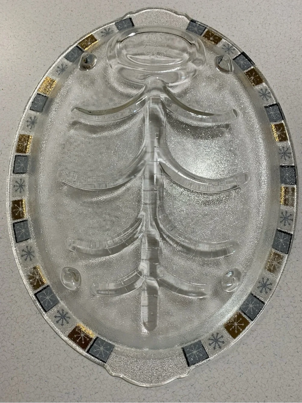 Vintage MCM Fire King Meat Steak Drain Platter Glass Oven Ware Made In USA